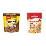 Kellogg's Chocos, High in Protein, B Vitamins, Calcium And Iron, 1.2kg Pack + Kellogg's Muesli with 20% Nuts Delight Pouch, 500 g - Fast Shipping to USA & Canada