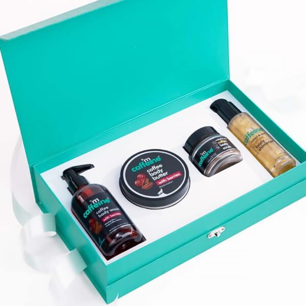 mCaffeine Coffee Glam Body Gift Set for Special Occasions | Luxury Gift Kit with mcaffeine products Body Wash, Butter, Scrub & Shimmer | Valentine Present For Women Men, Him Her | Birthday Anniversary Wife | Pampering Gift for Couples for all Occasions - Fast Shipping to USA & Canada
