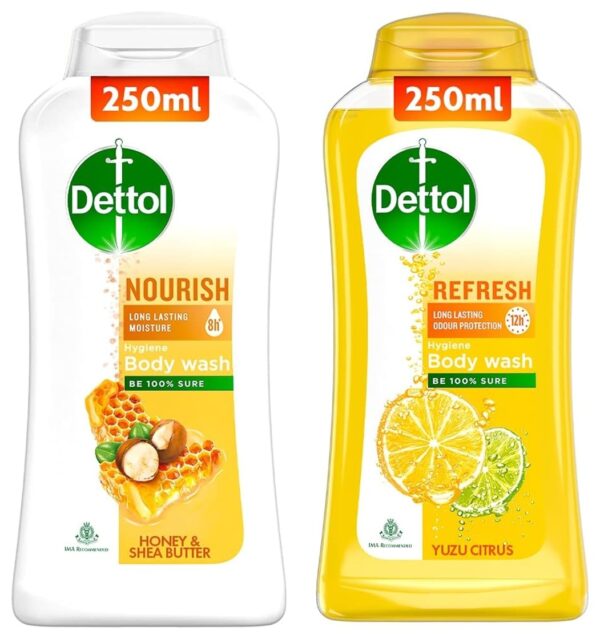 Dettol Body Wash and Shower Gel, Refresh - 250ml + Dettol Body Wash and Shower Gel, Nourish - 250ml