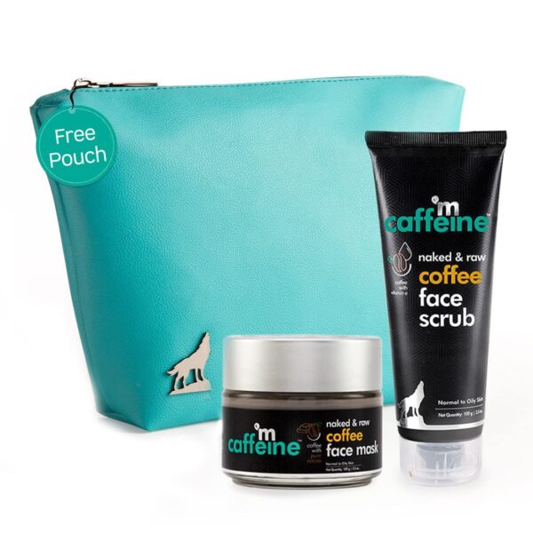 mCaffeine Coffee Skin De tan & Glow Kit | Free Multipurpose Teal Pouch | Exfoliates, Unclogs Pores, De tan | Face Scrub, Face Mask | Paraben & SLS Free - Fast Shipping to USA & Canada