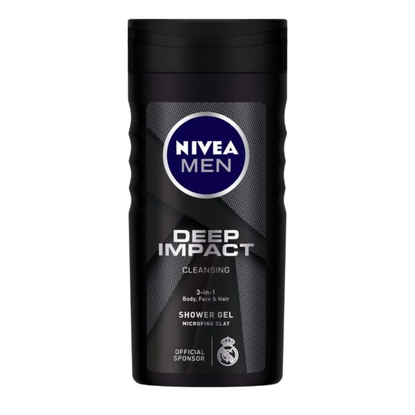 Nivea Men Body Wash, Deep Impact, 3 In 1 Shower Gel For Body, Face & Hair, With Microfine Clay, 250ml - Fast Shipping to USA & Canada