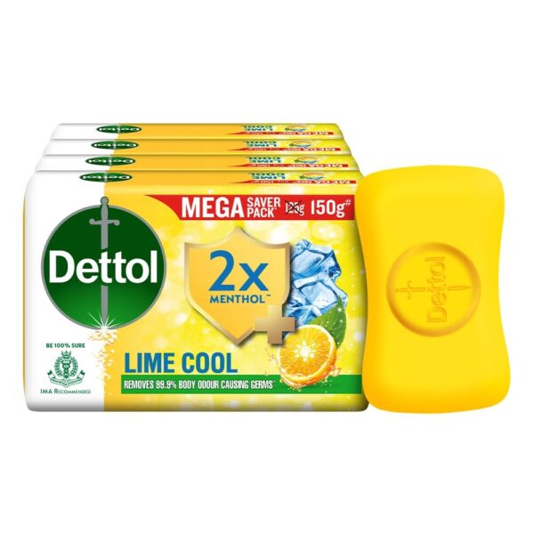 Dettol Lime Cool Bathing Soap Bar with 2x Menthol (600g)- Pack of 4 - Fast Shipping to USA & Canada