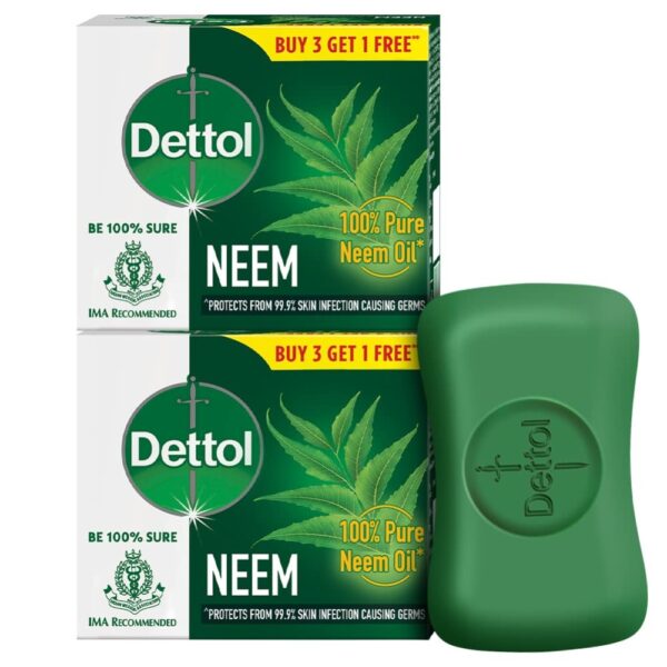 Dettol Neem Bathing Soap Bar with Pure Neem Oil, 75g (Buy 3 Get 1 Free) Pack of 2, Combo Offer on Bath Soap