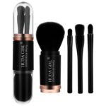 HUDA GIRL 4 in 1 Retractable Makeup Brush Set Portable Travel Mini Facial Cosmetic Brush, Highlight Brush, Eyeshadow Brush, Foundation Blending Powder Brush (Black) - Fast Shipping to USA & Canada
