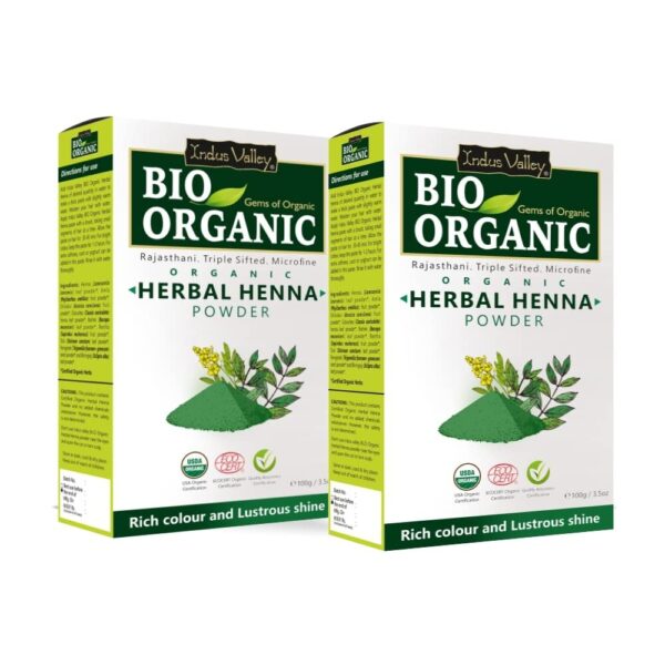 Indus Valley Bio Organic Herbal Henna Powder for Hair |Chemical-Free with Tulsi, Amla, Shikakai, Reetha, Fenugreek, Cassia & Bhringraj | Fortifies Hair Health | 200g (2 x 100g) - Fast Shipping to USA & Canada
