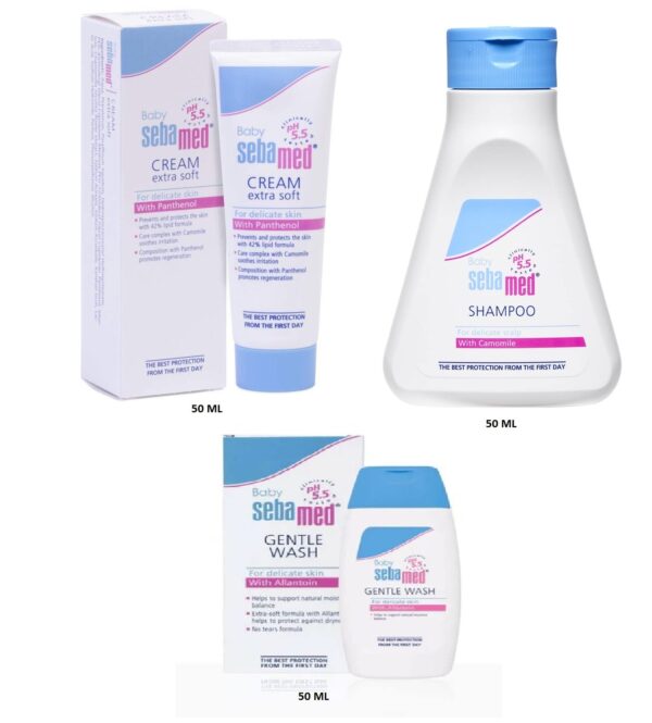 SebaMed BABY TRAVEL PACK (Shampoo, BABY WASH, Baby Cream) 50ml pack - Fast Shipping to USA & Canada