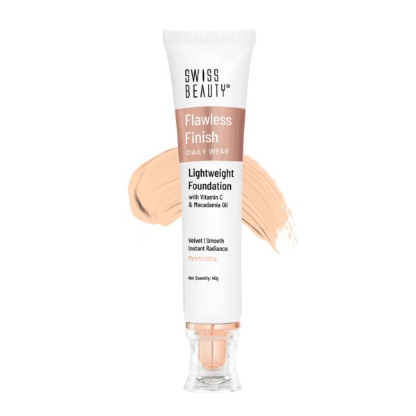 Swiss Beauty Flawless Finish Foundation | Medium Coverage | Lightweight |Oil-Free Formula |Radiant Finish | Shade - Natural Beige, 40gm - Fast Shipping to USA & Canada