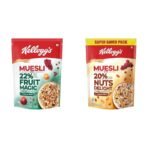 Kellogg's Muesli 22% Fruit Magic High in Vitamin C, 500g Pack With 20% Nuts Delight, 750g Pack Both are Breakfast Cereal, High in Fibre, High in Iron and Naturally Cholesterol Free - Fast Shipping to USA & Canada