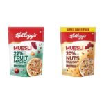 Kellogg's Muesli 22% Fruit Magic High in Vitamin C, 500g Pack With 20% Nuts Delight, 750g Pack Both are Breakfast Cereal, High in Fibre, High in Iron and Naturally Cholesterol Free - Fast Shipping to USA & Canada