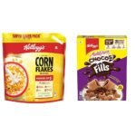Kellogg's Corn Flakes Original, High in Iron & BGroup Vitamins, Breakfast Cereals, 1.2kg + Chocos Fills, Double Chocolaty, Multigrain, High in Protein & B Vitamins, 0% Maida, Anytime Snack 250g - Fast Shipping to USA & Canada