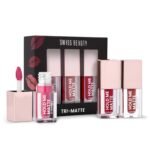 Swiss Beauty Tri-Matte Lipstick | Pack of 3 | 12 Hour Stay |Waterproof & Transfer-proof |With Vitamin E & Apricot Oil| 4.5ml - Fast Shipping to USA & Canada