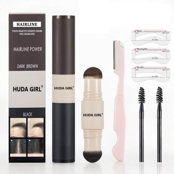 HUDA GIRL Professional 2 in 1 Black & Dark Brown Hair Cover Up Powder & Grey Hair Coverage Touch Up Stick, Instant Hairline Powder Root touch up Solution, Cover Up Hair Powder for Women & Men - Fast Shipping to USA & Canada