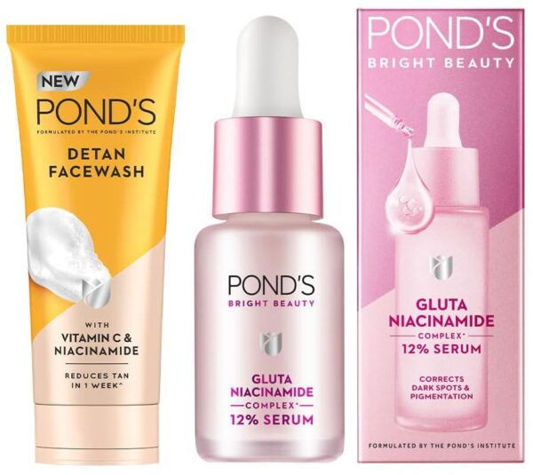 Pond's Detan Facewash for Tan Reduction & Pond's Bright Beauty Anti-Pigmentation Serum 14ml - Fast Shipping to USA & Canada