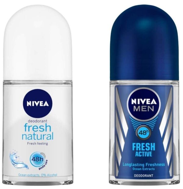 Nivea Deodorant Roll On, Fresh Natural for Men, 50ml And Deodorant Roll-On, Fresh Active Original for Men, 50ml - Fast Shipping to USA & Canada