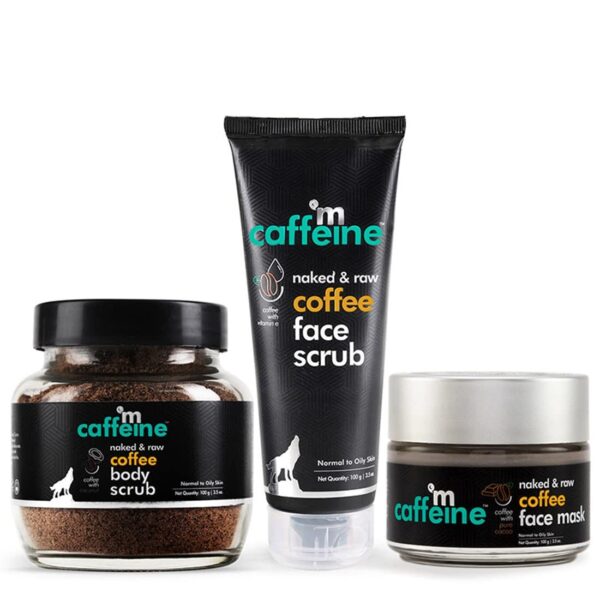 MCaffeine Coffee De-Tan Kit | Exfoliation | Body Scrub, Face Scrub, Face Mask | Oily/Normal Skin | Paraben and Mineral Oil-free - Fast Shipping to USA & Canada