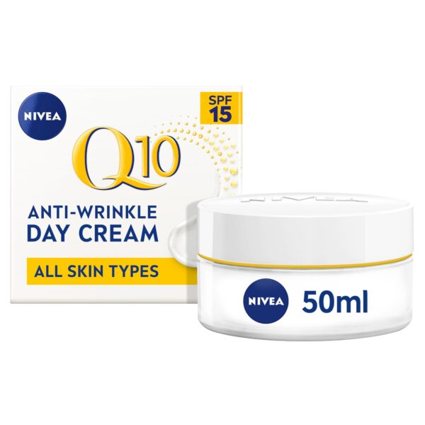 NIVEA Q10 Anti-Wrinkle Power Firming Day Cream SPF 15 (50ml), Anti-Wrinkle Face Cream with Skin Identical Q10 and Creatine, Face Cream for 3x Wrinkles - Fast Shipping to USA & Canada