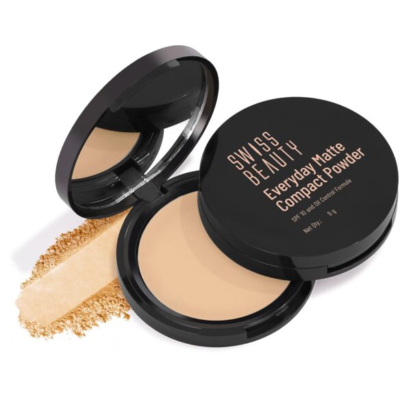 SWISS BEAUTY Everyday Matte Lightweight Compact For All Skin Types With Spf 10 | 12 Hours Of Oil Control | Mattifies Pores And Fine Lines | Comes With Sponge Applicator | Shade- 06 Hazel, 9g - Fast Shipping to USA & Canada