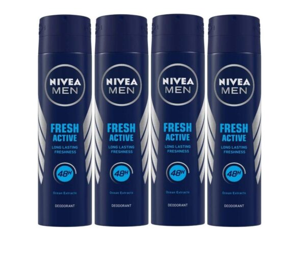 NIVEA Fresh Active Fragrance Spray Deodorant For Men, 4 Count - Fast Shipping to USA & Canada