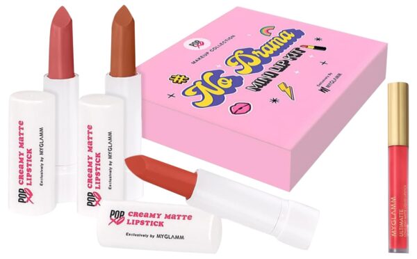 MyGlamm Ultimatte Long Stay Matte Liquid Lipstick-Coral Slayer-2.5ml & POPxo Makeup Collection -Mini Lip Kit-No Drama-7.5gm - Fast Shipping to USA & Canada