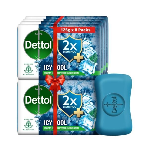 Dettol Icy Cool Bathing Soap Bar With 2x Menthol- 125gm each (Pack of 8) - Fast Shipping to USA & Canada