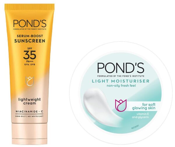 POND's Serum Boost All, Dry Skin Types Sunscreen Prevent And Fade Dark Patches With The Power Of Spf 35 And Niacinamide-C Serum 50G & Light Face Moisturizer 200 Ml, Pack Of 1 - Fast Shipping to USA & Canada
