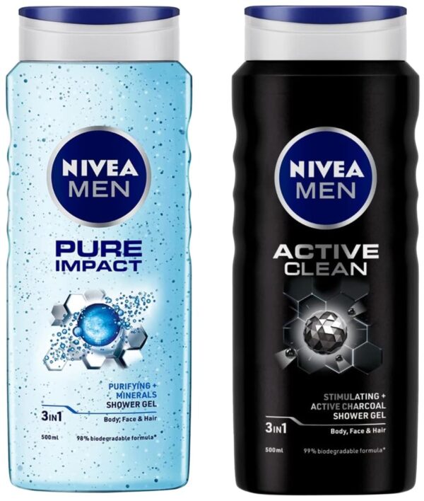 NIVEA Men Body Wash, Active Clean with Active Charcoal, Shower Gel for Body, Face & Hair, 500 ml & Men Body Wash, 500 ml - Fast Shipping to USA & Canada