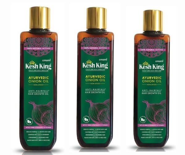 Kesh King Organic Onion Oil With Curry Leaves Reduces Hair Fall 100ml Pack of 3 - Fast Shipping to USA & Canada