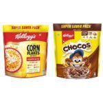 Kellogg's Combo, Kellogg's Corn Flakes Original, Breakfast Cereal, 875gms Pack and Kellogg's Chocos, High in Protein, B Vitamins, Calcium And Iron, 1.2kg Pack - Fast Shipping to USA & Canada