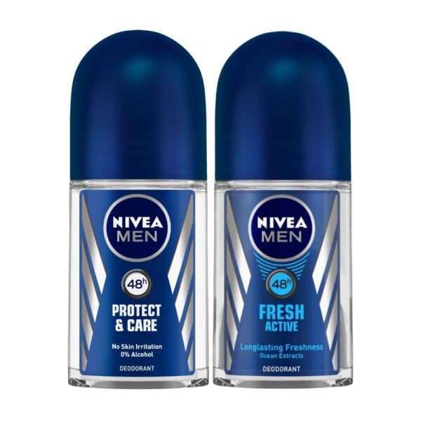Nivea Deodorant Roll On, Protect & Care for Unisex, 50ml And Deodorant Roll-On, Fresh Active Original for Men, 50ml - Fast Shipping to USA & Canada