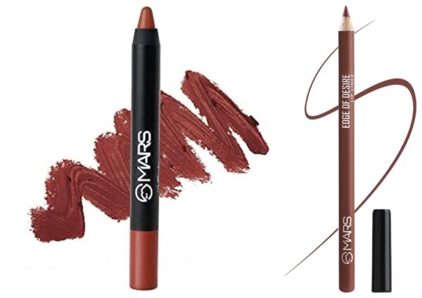 MARS Long Lasting Crayon Lipstick up to 12 Hours Stay Matte Finish Waterproof Lip Crayon (3.5 gm) 10-Girl Power Matte Lip Liner One Swipe Smooth Long Lasting Lip Pencil (1.4gm) (02-DEEP DAWN) - Fast Shipping to USA & Canada