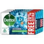 Dettol Icy Cool Bathing Soap Bar With 2x Menthol (600gm), 125gm + 20% Extra Free, Pack of 4 - Fast Shipping to USA & Canada
