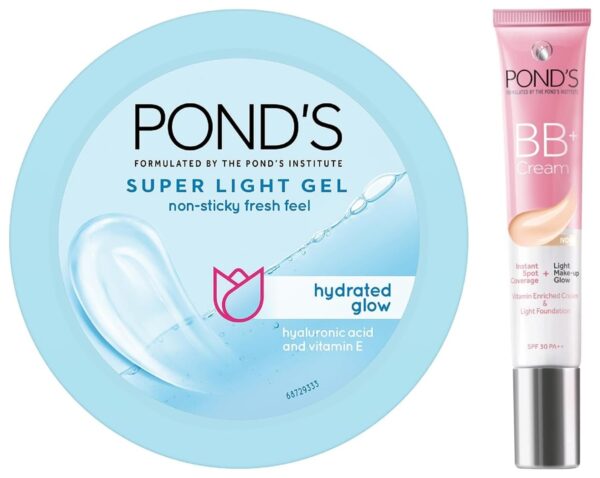 Pond's Super Light Gel Oil Free Moisturiser With Hyaluronic Acid + Vitamin E, 200 ML&POND'S BB+ Cream, Instant Spot Coverage + Light Make-up Glow, Ivory 18g - Fast Shipping to USA & Canada