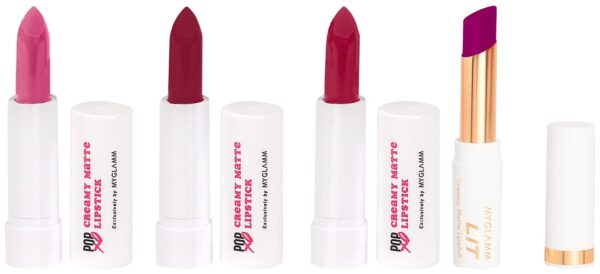MyGlamm LIT Cream Matte Lipstick-French 75 (Purple)- 3.7gm & POPxo Makeup Collection - Power Trip Mini Lip Kit Lipstick, Cream Finish 2.5g*2 - Fast Shipping to USA & Canada