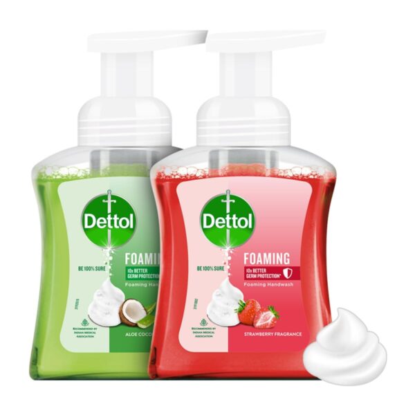 Dettol Foaming Handwash Pump Combo, Aloe Coconut & Strawberry (2 x 250ml) | Rich Foam | Moisturizing Hand Wash | Soft on Hands - Fast Shipping to USA & Canada