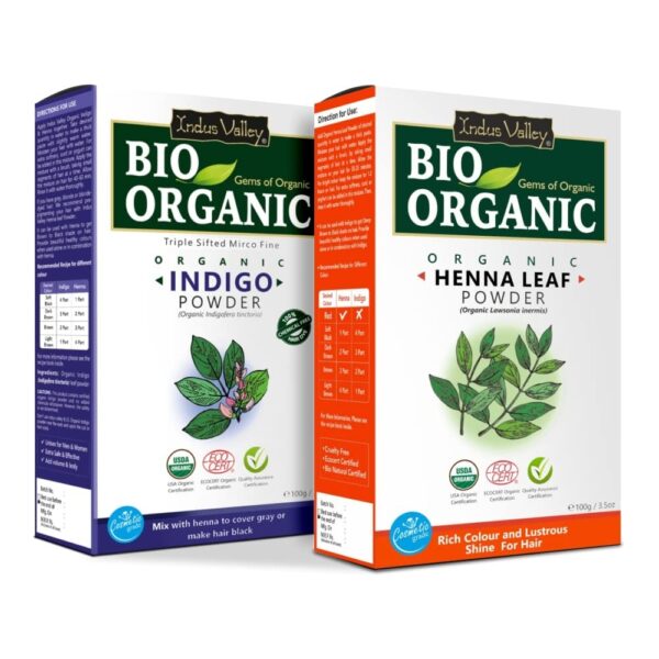 INDUS VALLEY Organic Indigo Powder and Red Henna Leaf Powder - (100g+100g=200g) Combo - Fast Shipping to USA & Canada
