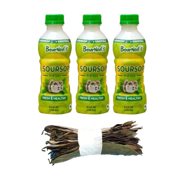 BourNeel's? Soursop Pack of 2 (3 Soursop Fruit Juice 250ml + 50 Soursop Dry Leaves) | Graviola Laxman Phal Fruit Pulpy Juice Drink & Soursop Dry Leaves for Soursop Kadha Tea | High Vitamin C |