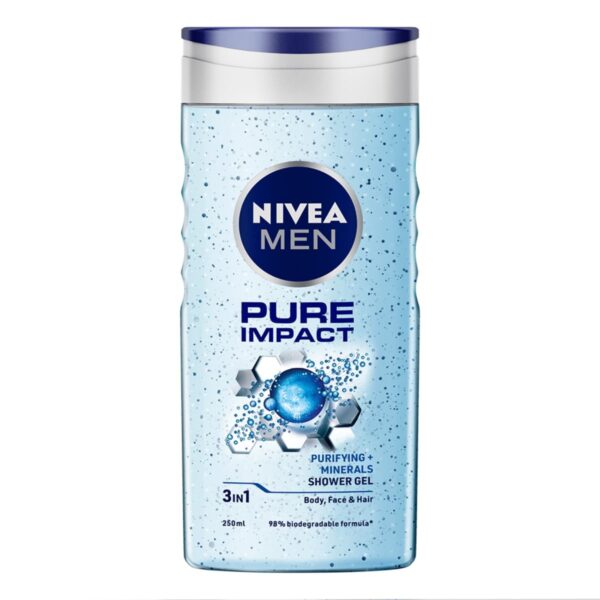 NIVEA MEN Pure Impact Shower Gel, 250ml, (Hair, Face & Body Wash) - Fast Shipping to USA & Canada