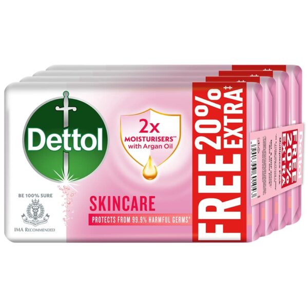 Dettol Skincare Moisturizing Beauty Bathing Soap Bar with Argan Oil (600gm) | Softer Skin, 125gm + 20% Extra Free, Pack of 4 - Fast Shipping to USA & Canada