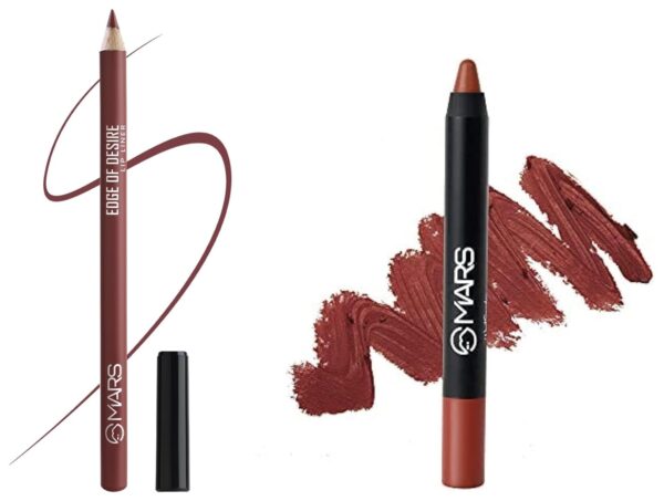 MARS Long Lasting Crayon Lipstick up to 12 Hours Stay Matte Finish Waterproof Lip Crayon (3.5 gm) 10-Girl Power Matte Lip Liner One Swipe Smooth Long Lasting Lip Pencil (1.4gm) (04-SCANDALOUS BROWN) - Fast Shipping to USA & Canada