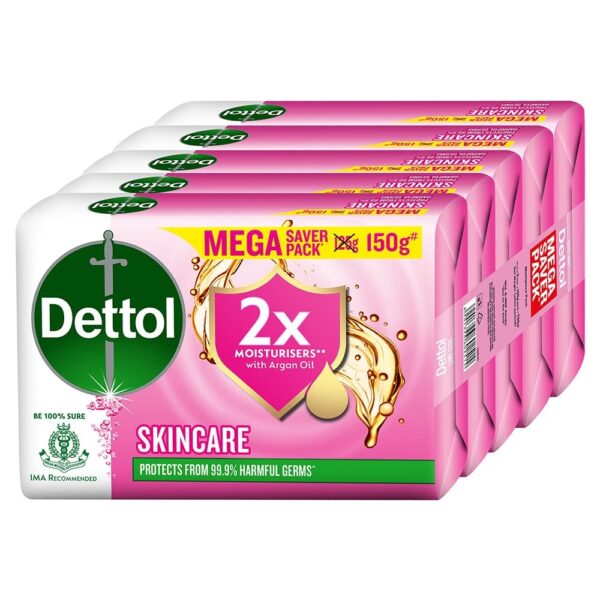 Dettol Skincare Moisturizing Beauty Bathing Soap Bar with Argan Oil (750gm) | Softer Skin, 150gm, Pack of 5 - Fast Shipping to USA & Canada