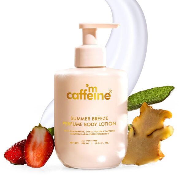 mCaffeine Summer Breeze Perfume Body Lotion| Niacinamide, Cocoa Butter & Shea Butter For Deep Moisturization | Lightweight, Non-Sticky | Aqua-Fresh Beachy Fragrance | Body Lotion For Dry Skin - 300ml - Fast Shipping to USA & Canada