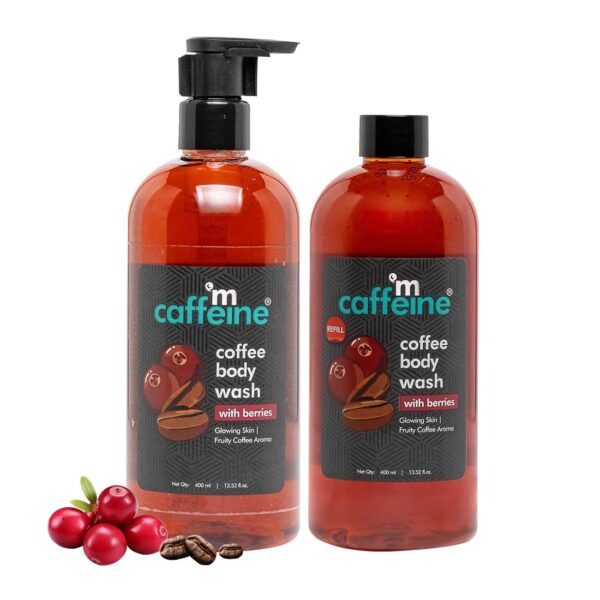 mCaffeine Super Saver Body Wash Combo with Berries | De-Tan & Deep Cleanse Shower Gel for Women and Men | Enriched With Vitamin C | For All Skin Types | Saver Pack with Refill Unit (800 ml) - Fast Shipping to USA & Canada