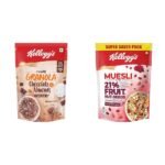 Kellogg's Crunchy Granola Chocolate & Almonds, Multigrain Flakes, 450g And Muesli 21% Fruit and Nut, High in Iron, Source of Fibre, Naturally Cholesterol Free, 750g Pack both are Breakfast Cereal - Fast Shipping to USA & Canada