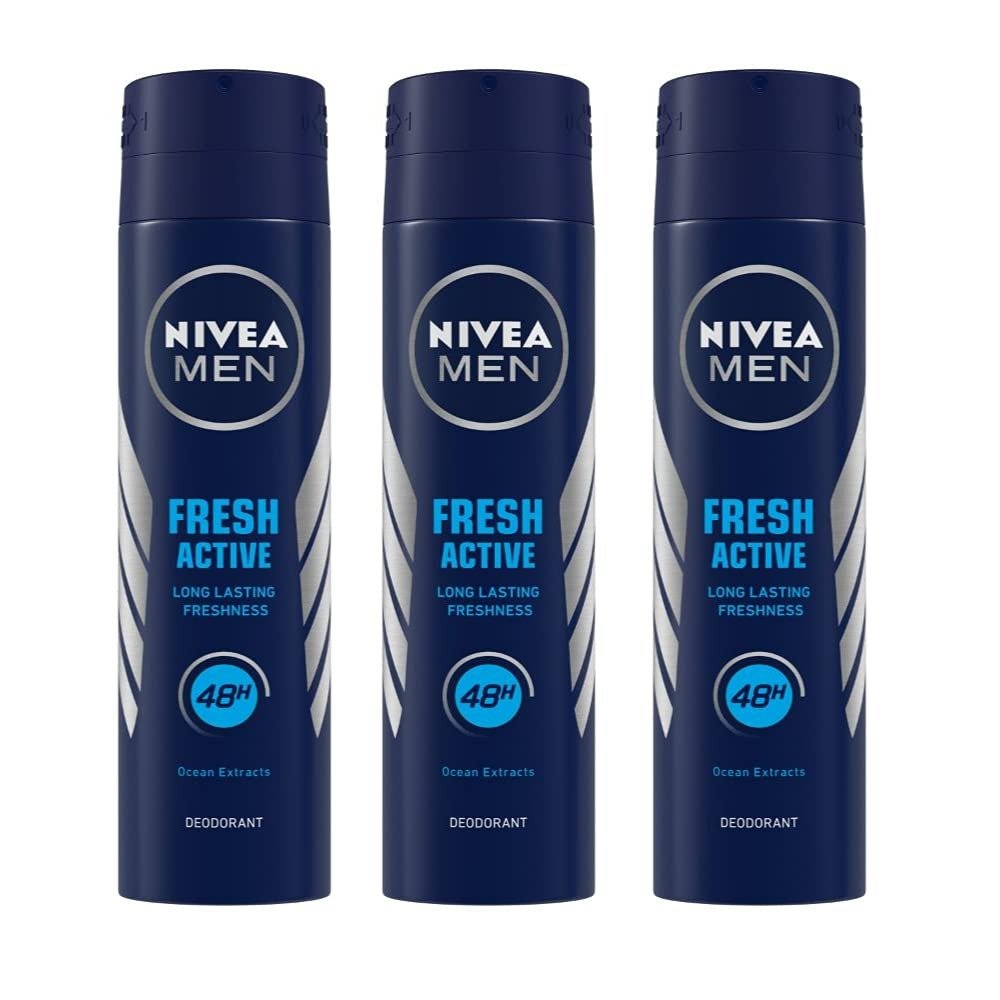 61u5Q5fwp9L-1.jpg Nivea Men Deodorant Spray, Fresh Active, 150Ml (Pack Of 3) - Fast Shipping to USA & Canada - Image 1