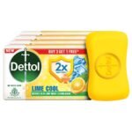 Dettol Lime Cool Bathing Soap Bar with 2x Menthol (300gm) | Long Lasting Freshness, 75gm - Pack of 4 - Fast Shipping to USA & Canada