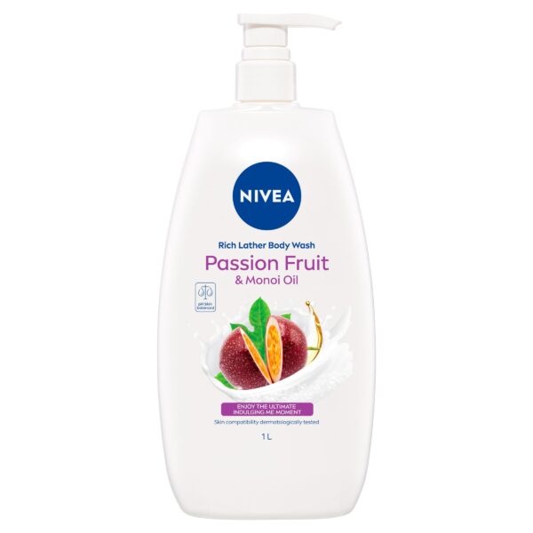 NIVEA Passionfruit & Monoi Oil Body Wash (1L), Rich Lather Shower Gel for Healthy Moisturised Skin, Shower Cream with Fresh Mild Scent for Effective Body Cleansing, detox cleanse, best body wash, soap - Fast Shipping to USA & Canada