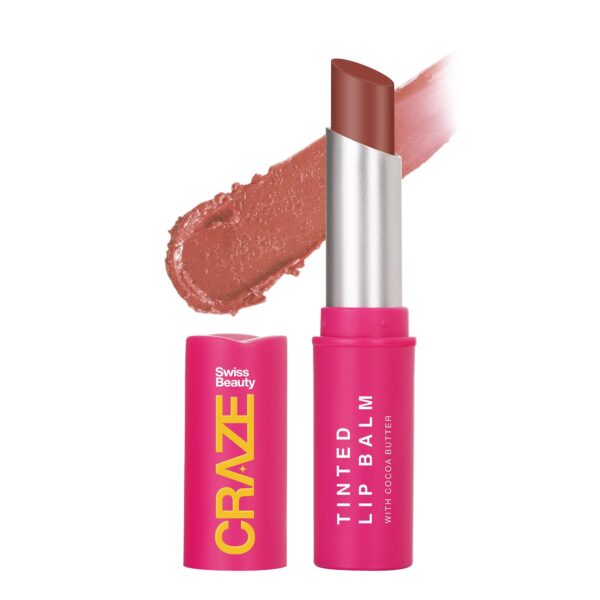SWISS BEAUTY Craze Tinted Lightweight Lip Balm|Lip Protection And Lip Nourishment With Cocoa Butter|Shade- Marshmallow, 3.2G, Brown - Fast Shipping to USA & Canada