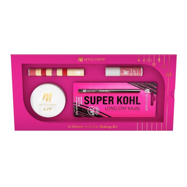 MyGlamm As Glamm As It Gets Makeup Kit (Pack of 4) | Full Makeup Set with Black Kohl Kajal, Compact Powder, 4 in 1 Liquid Lipstick Stack & Nail Polish | Perfect Makeup Gift Set For Women - Fast Shipping to USA & Canada