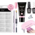 HUDA GIRL Nail Art Kit for Women, 8in1 Nails Extension Kit, Polygel Nail Kit with Pink Nail Builder Gel, Nail Clip, Poly Nail Brush, UV Light for Nails, Nail Tips, Nail Buffer, Top & Base Coat Polish - Fast Shipping to USA & Canada