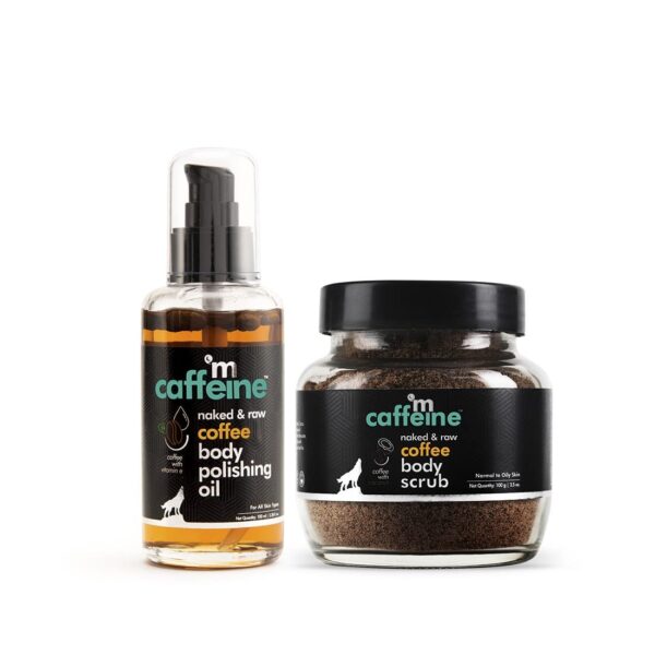 mCaffeine Exfoliating Coffee Body Scrub & Relaxing Body Massage Oil Combo | Reduces Cellulite & Removes Dead Skin | For Soft, Smooth & Glowing Skin | For Men & Women and All Skin Types - Fast Shipping to USA & Canada